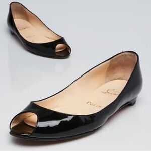 Christian Louboutin peep toe Black Patent Leather Flats shoe size 41 Italy made